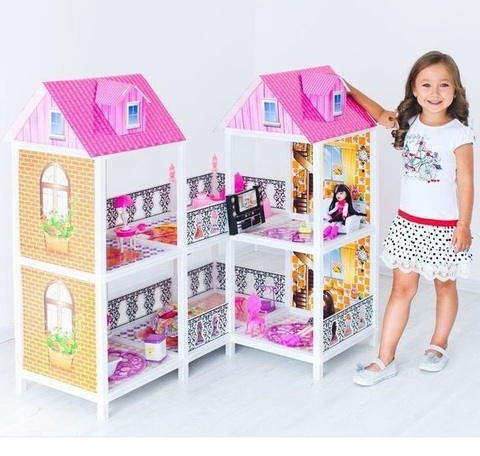 PAREMO Двухэтажный угловой кукольный дом (4 комнаты, 2 куклы) (PPCD116-03)