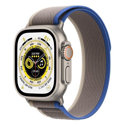 Умные часы Apple Watch Ultra 49 мм корпус из титана, ремешок Trail цвета «синий/серый» (S/M, 130–180 мм)