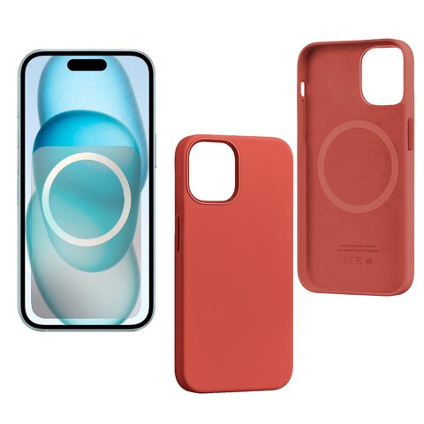Силиконовый чехол (MagSafe + анимация NFC) Silicon Case для iPhone 15 (6.1") (Гуава) с магнитом Premium