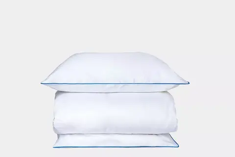 Постельное белье семейное Mollen белое с васильково-синим кантом