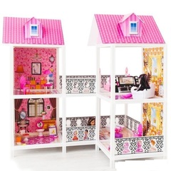 PAREMO Двухэтажный угловой кукольный дом (4 комнаты, 2 куклы) (PPCD116-03)