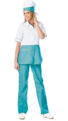 Костюм "СТЕФАНИ" женский: куртка, брюки, колпак белый со светло-бирюзовым