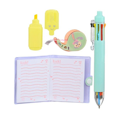 
          Канцелярский набор Basir с цветным текстовыделителем, 8-ми цветной ручкой, скотчем и блокнотом, серия "Зайчата", ассорти, 19.7*11 см