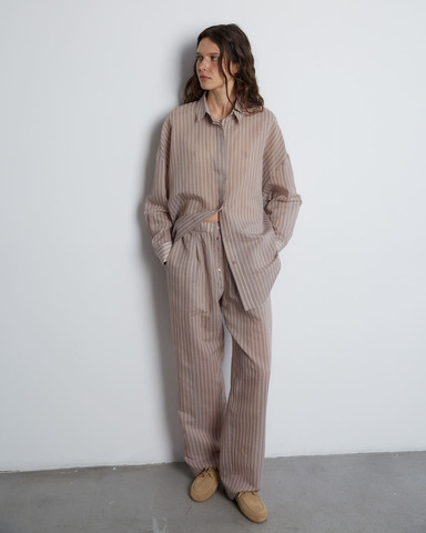 Рубашка из хлопка и шелка Брунелло Кучинелли в полоску какао