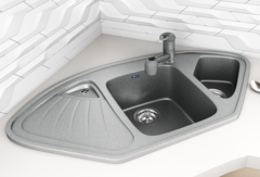 ULGRAN U-501  Угловая двухсекционная мойка с отверстием под смеситель
