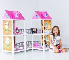 PAREMO Двухэтажный угловой кукольный дом (4 комнаты, 2 куклы) (PPCD116-03)