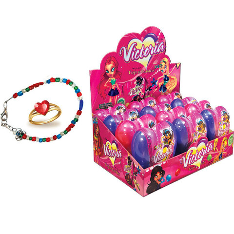Сердце Пластик VICTORIA с игрушкой и драже сахарное 1кор*6бл*12шт, 10г