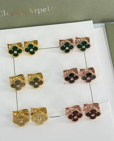 55236 - Cерьги Trendy клевер из стали в лимонной позолоте с цветными вставками