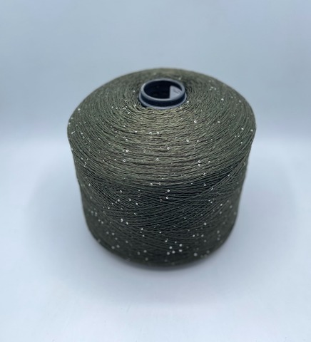 Бобинная пряжа (пр.Италия),Linette Pailletes, 450/100гр, 80% Лен, 20% Полиэстер(пайетка), цвет-Еловый+пайетка. арт.36749