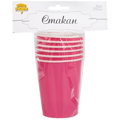 Стаканы однотонные, Ярко-розовый, 250 мл, 6 шт.