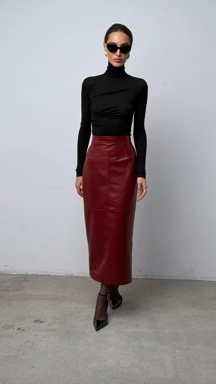 Юбка кожаная карандаш миди