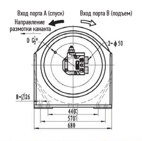 Гидравлическая лебедка свободного сброса IYJ5-100-57-28-L-ZPH3 с тяговым усилием 10 тс и тросом 57 м (габаритные размеры)