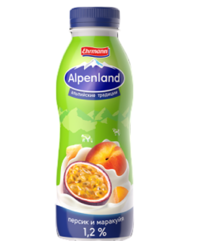 Йогурт питьевой Альпенланд 1,2% Персик и Маракуй 420гр
