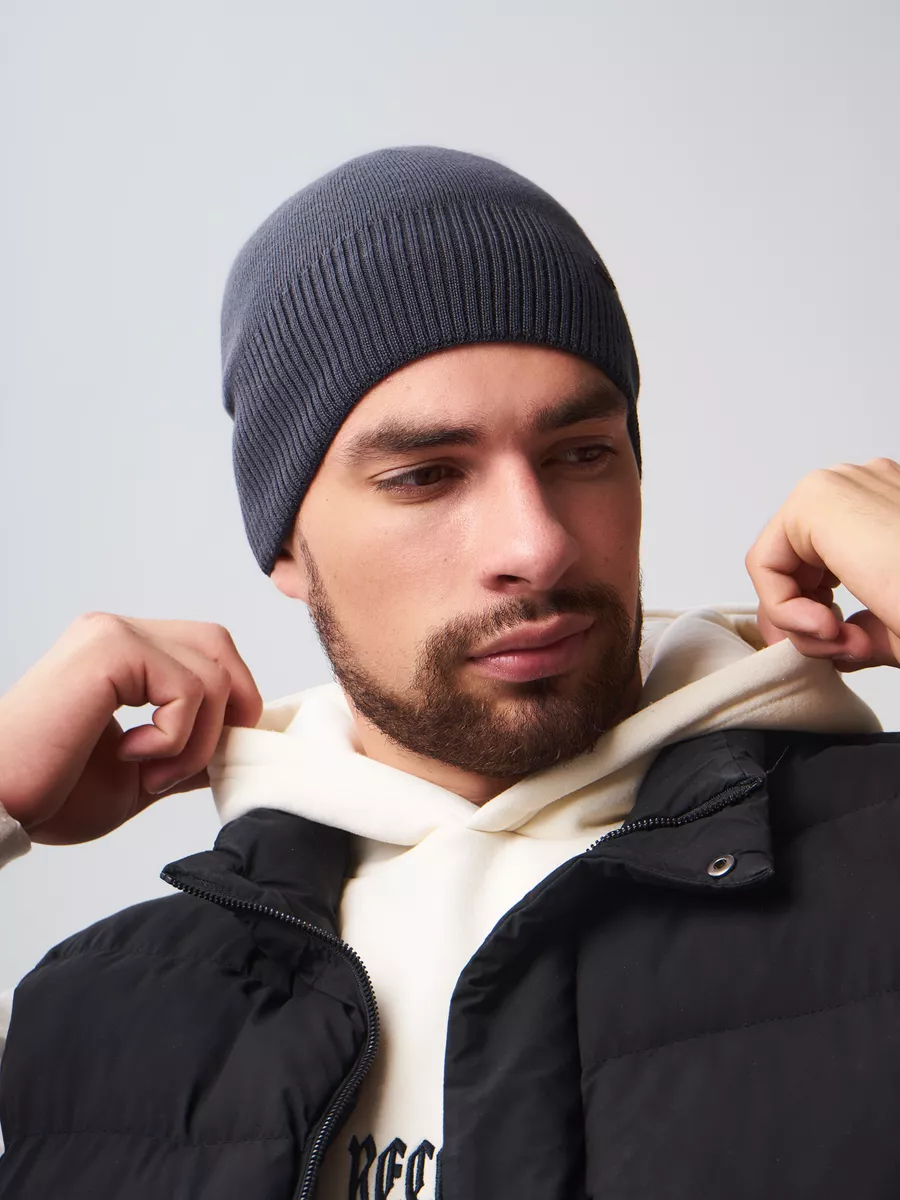 Шапка зимняя на флисе вязаная бини