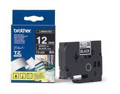 Ламинированная лента для наклеек Brother TZe-335 - ширина 12 мм, белый шрифт на черном фоне