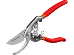 GRINDA G-7, 210 мм, высокоуглеродистая сталь, направленное под углом лезвие, цельнокованый, покрытие ПВХ, плоскостной секатор (423107)