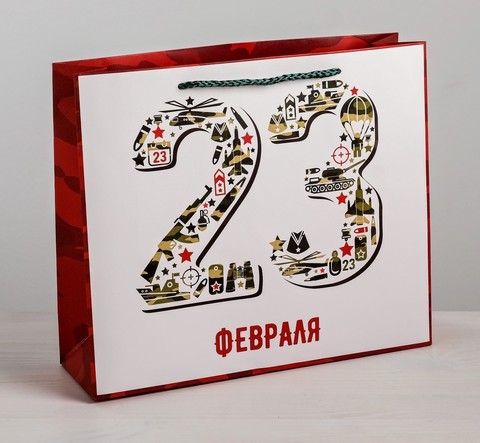 Пакет подарочный M горизонтальный «23 февраля», 23*18*8 см (Д*В*Ш), 1 шт.