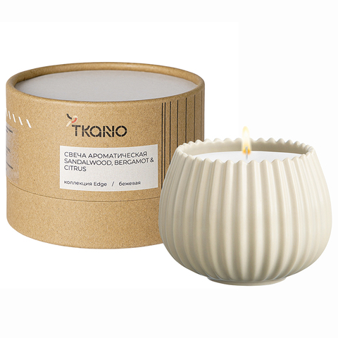 Свеча ароматическая Tkano Edge Sandalwood Bergamot & Citrus бежевая 30ч