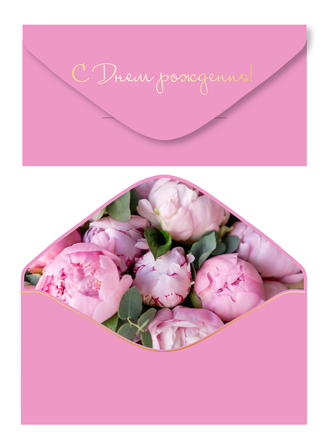 Открытка-конверт, С Днем рождения, Однотонный розовый, Софт тач, 8,3*16,8 см, 5 шт.