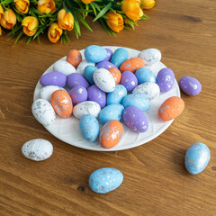 Яйцо разноцветное из пенопласта, цвет МИКС, пятнистые, пасхальный декор, размер 2*3 см, набор 34-36 шт.