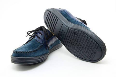 Ботинки для мальчиков кожаные Лель (LEL) на шнурках, цвет темно синий. Изображение 9 из 13.