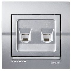 DERIY 702 2828 143 Розетка копьютер. +телеф., серебристый металлик керамика