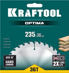KRAFTOOL Optima, 235 х 30 мм, 36Т, пильный диск по дереву (36951-235-30)