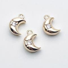Подвеска Месяц (двухсторонняя!), цвет золото, фианит, размер 9*6 мм, цена за 1 шт