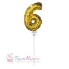Топпер воздушный шарик «Цифра 6» золотой