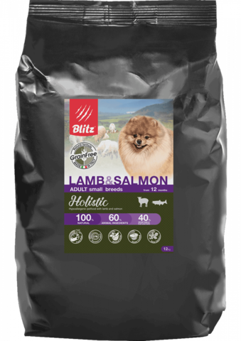 Blitz Holistic Lamb & Salmon собаки мелких пород, сухой, ягненок лосось (12 кг)