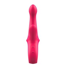 Розовый вибратор со стимулятором клитора и ручкой-кольцом - 22,6 см. - 
