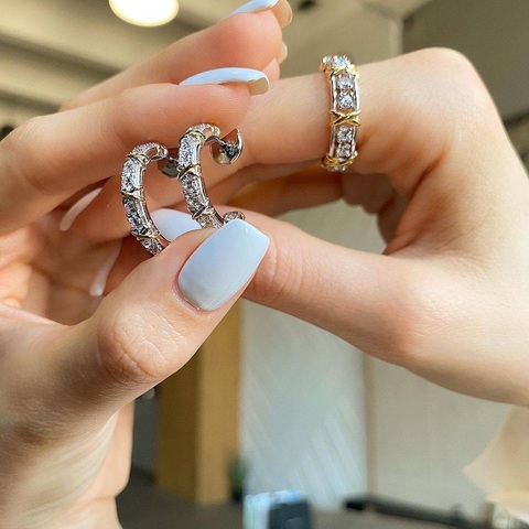 Серьги полукольца и кольцо Tiffany