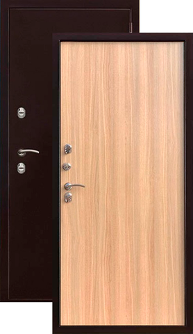Теплая дверь входная Двери регионов Термо 3, 2 замка, 1,5 мм металл, (медь антик+меламин дуб ардеш)