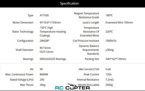 T-Motor AT1050 150CC KV90