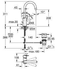 23763001 BauLoop Смеситель для раковины, L, EcoJoy, ограничитель температуры, рычажный донный клапан
