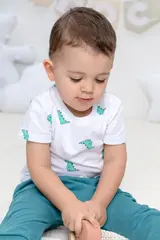 фуфайка  для мальчика  КР 302034/белый,зеленые динозавры