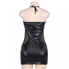 Кожаное платье Ohyeah Lady с ремешками и сеткой, 3XL-4XL