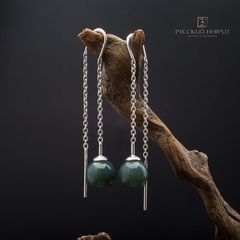 Серьги-протяжки Luna. Серебро, тёмная морская волна