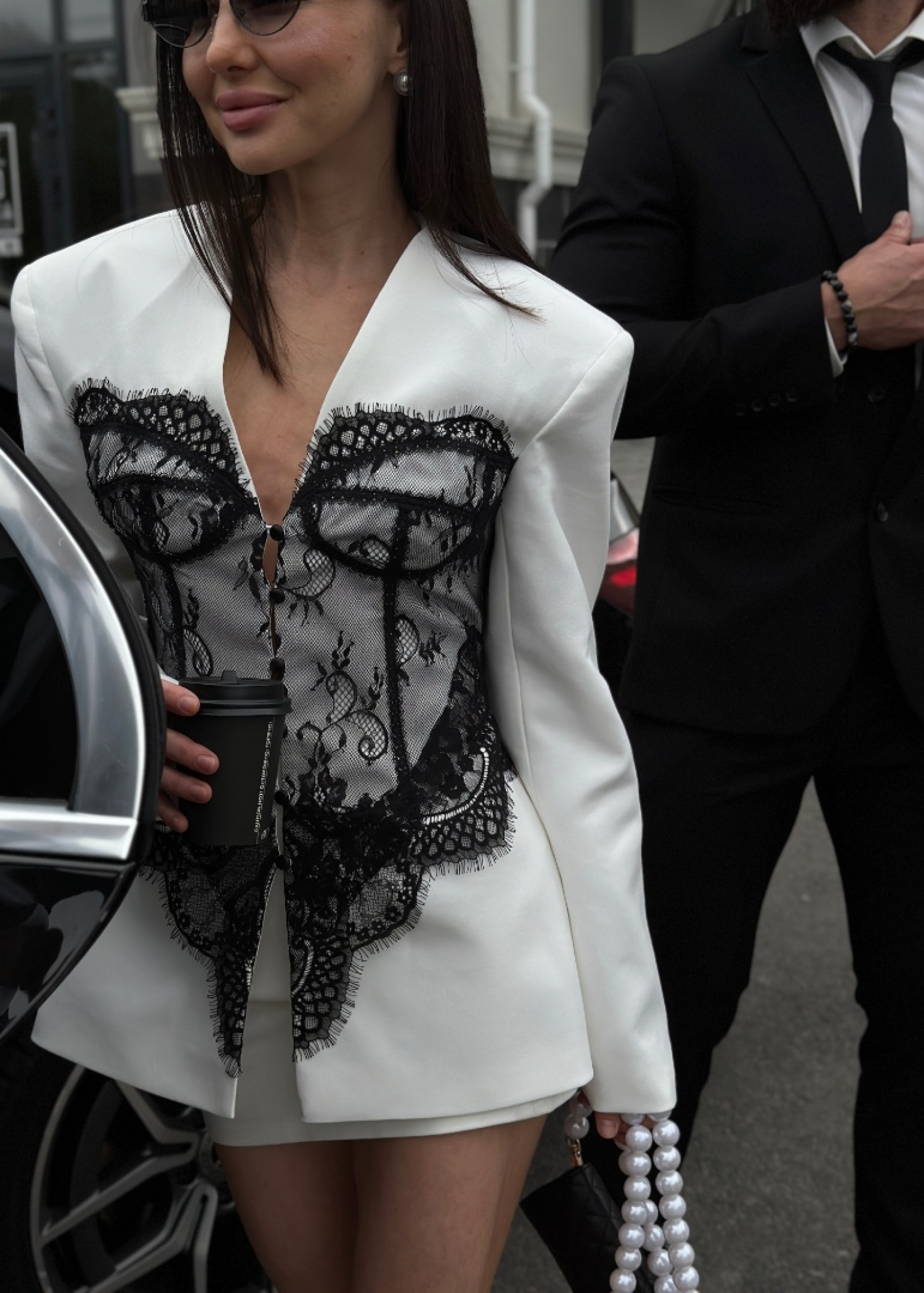 Жакет "Белоснежка" с черным кружевом, Белый