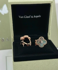 55236 - Cерьги Trendy клевер из стали в лимонной позолоте с цветными вставками