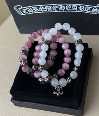 Браслет из розового агата c посеребренными вставками CHROME HEARTS