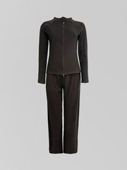 Костюм LJHY 25027 однотонный из лонгслива на молнии и широких штанов