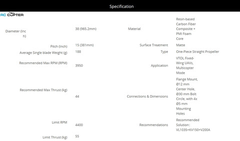 Пропеллер карбоновый VZ 38x15 T-Motor (пара)