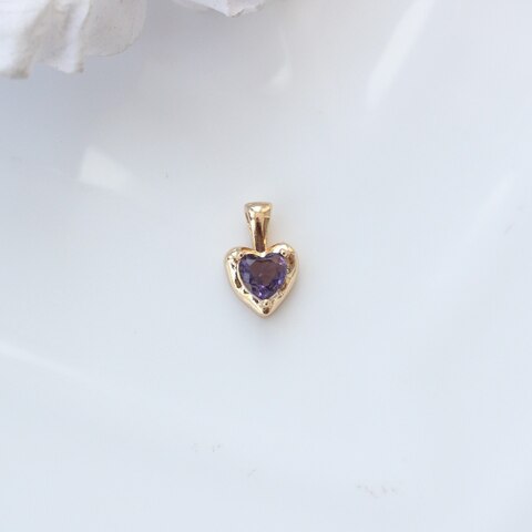 Подвеска Сердце с тёмно-сиреневым фианитом, 12*8 мм, позолота, П293