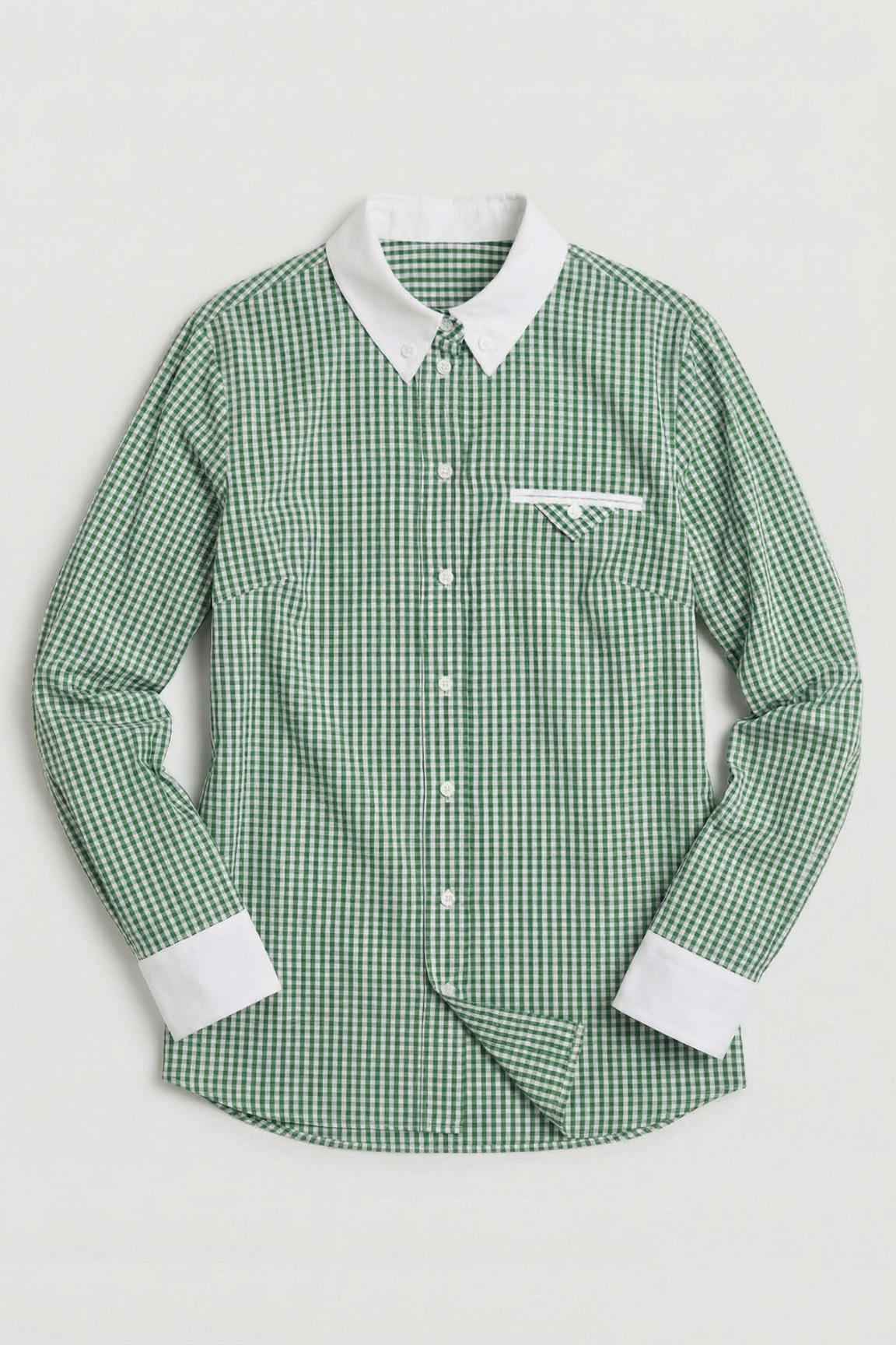 Рубашка в клетку с белым воротником, зеленый