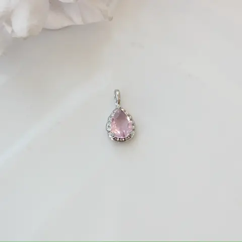 Подвеска Капля с розовым фианитом, 15*8 мм, родий, П430