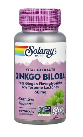 Solaray Vital Extracts, гинкго билоба, 60 мг, 60 растительных капсул