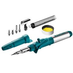 KRAFTOOL SolderGas, 120 K, 30 - 120 Вт, 1300°С, горелка, фен, пьезоподжиг, набор 10 в 1, газовый паяльник (55503-H10)
