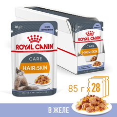 Royal Canin Hair&Skin Care Корм консервированный для взрослых кошек для поддержания здоровья кожи и красоты шерсти, тонкие ломтики в желе (Пауч)