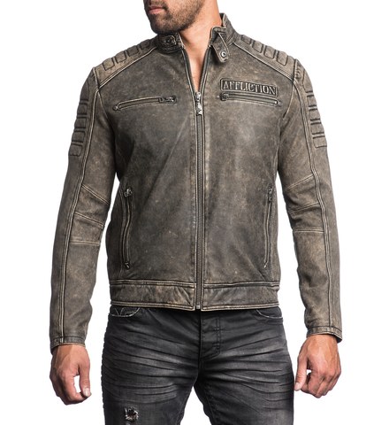 Afflction | Куртка кожаная мужская Iron Head Leather Jacket 110OW216 перед